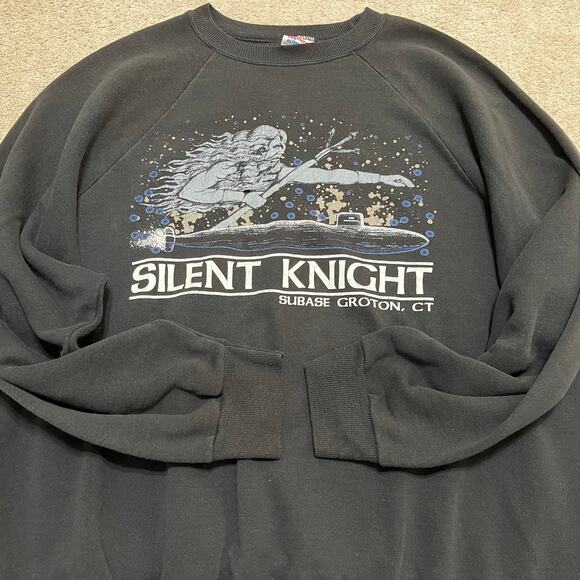 Vintage Silent Knight Under Water Warrior Graphic Black Crewneck XL - Picture 1 of 6